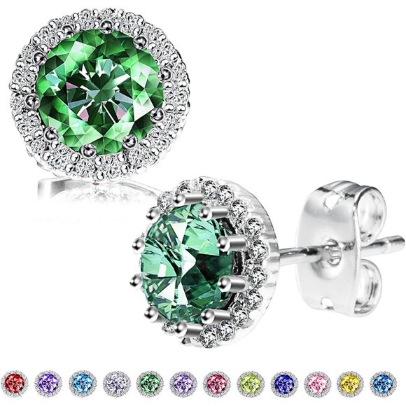 New  Emerald/May  Birthstone Stud Earrings Set, Copper Plated Cubic Zirc… - Picture 7 of 16